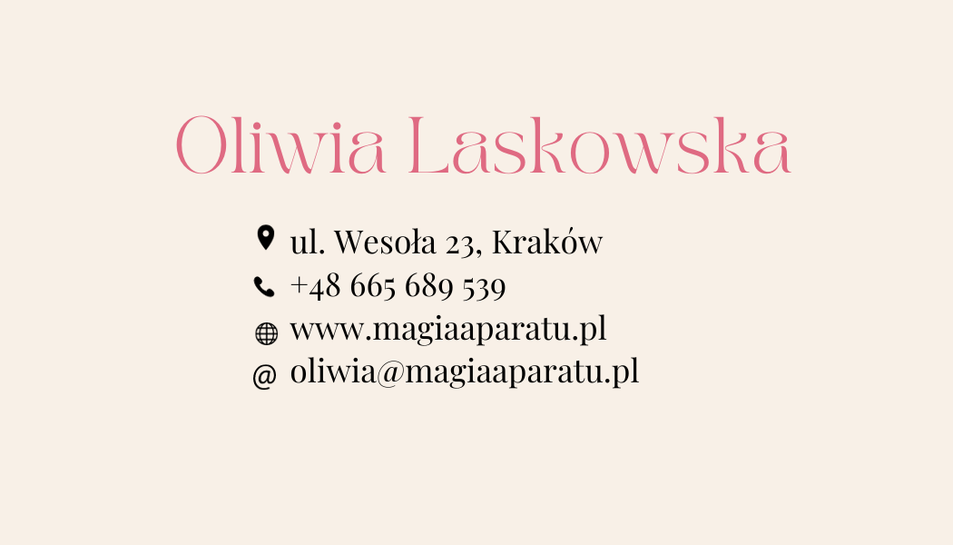 Tył wizytówki Magia Aparatu